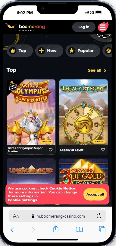 Boomerang casino screenshot